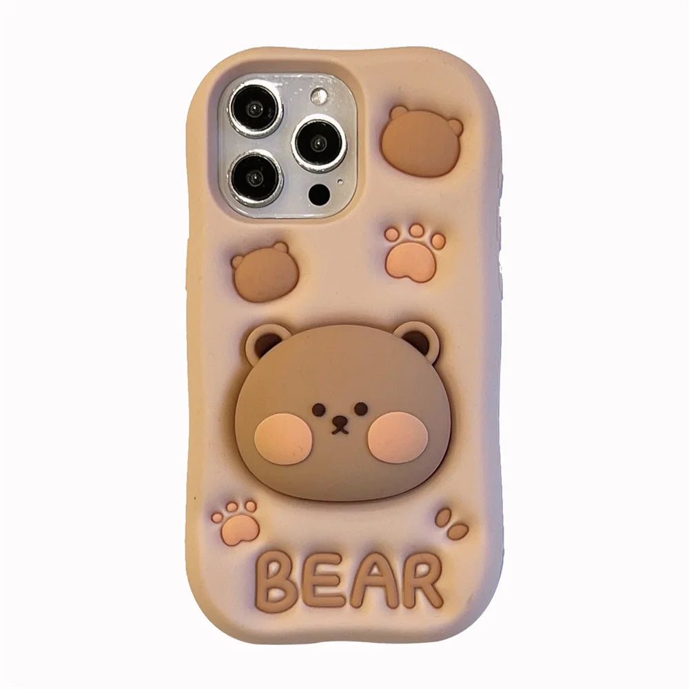 Cartoon Bear Phone Cases For iPhone 16 Plus 15 14 13 12 11 Pro Max X XR XS Max 6 7 8 Plus SE Soft Silicone Cover With Holder