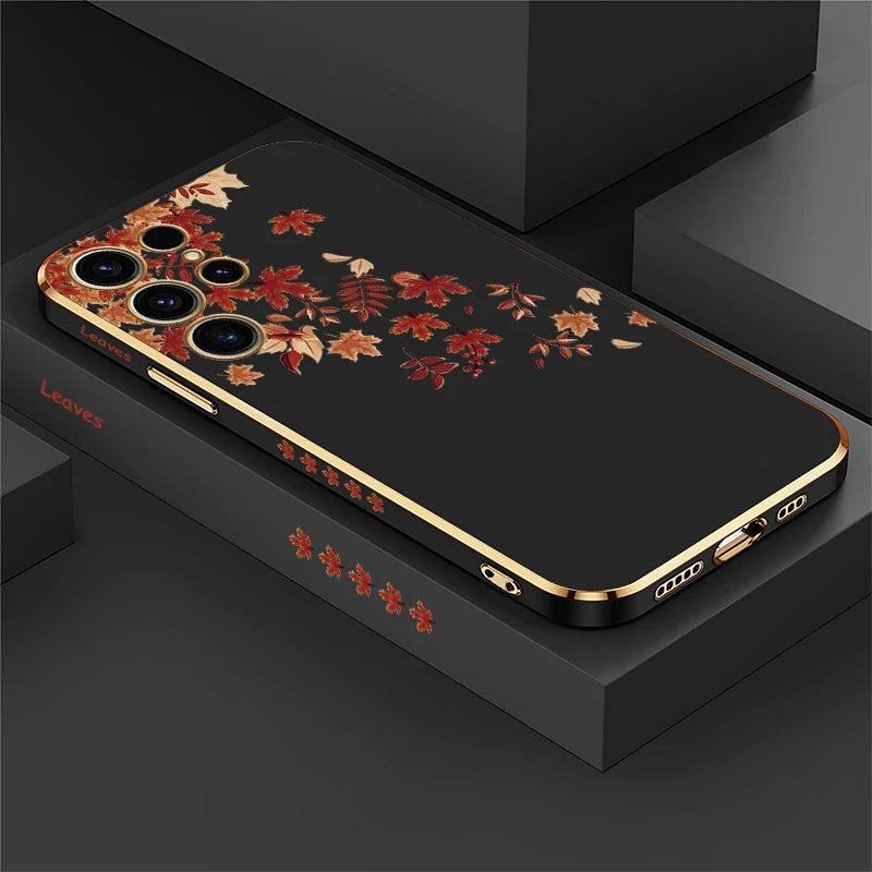 Case For Samsung Galaxy S25 S 25 Ultra S23 FE S24 S 24 5G S22 Plus S21 FE Luxury Silicone Plating Leaves Pattern Cover