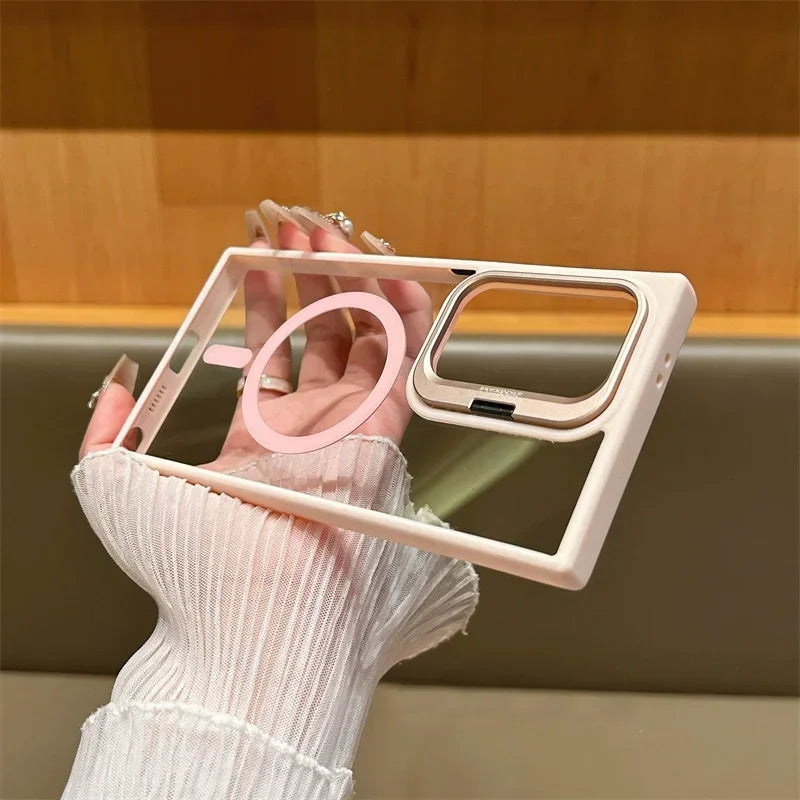 For Magsafe Magnetic Wirelesss Charge Case For Samsung Galaxy S24 S22 S23 Ultra S23 FE Plus Camera Protector Holder Clear Cover