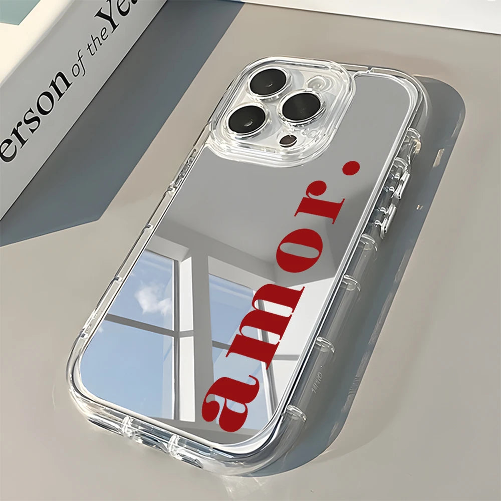 Romantic Text Back Mirror Phone Case For iPhone 17 16 15 14 13 12 11 Pro Max 17 Air X XR XS 7 8 Plus Shockproof Soft Cover