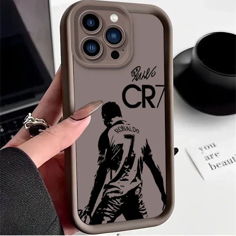 CR7 Case for iPhone 16 E 15 Pro Max 14 Plus 13 12 Mini 11 Pro Max XS X 8 7 SE Soft Liquid Silicone Shockproof Back Cover Funda