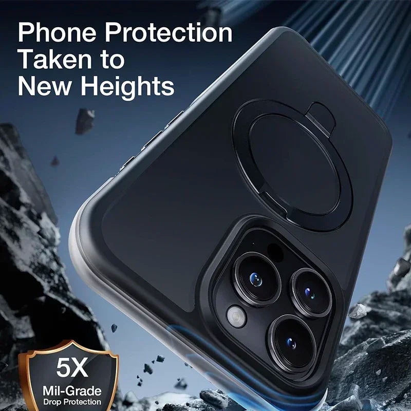 Metal Ring Stand Matte Magnetic Case for Magsafe IPhone Air 17 16 15 14 13 12 11 Pro Max Plus with Lens Protector Mac Safe Cover