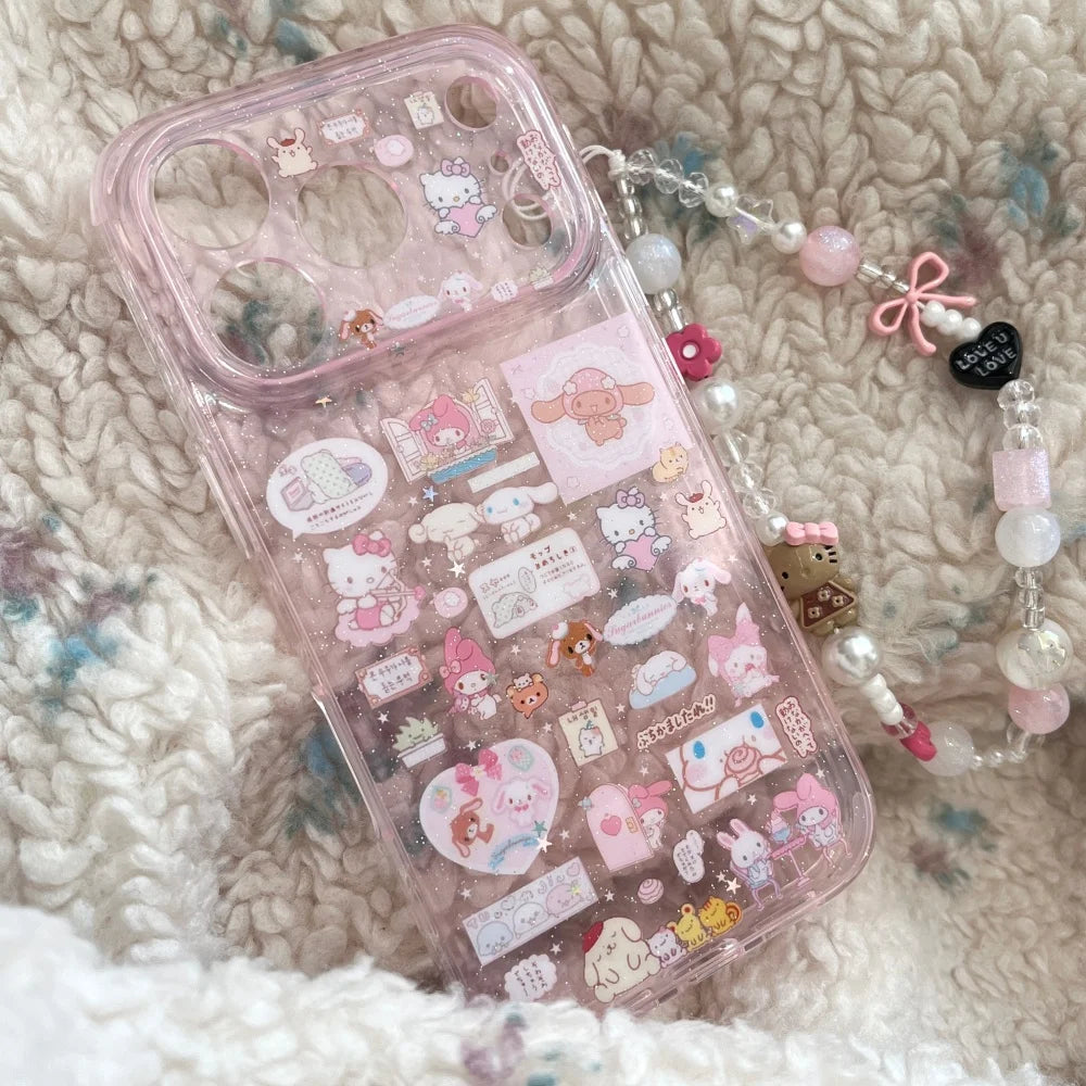 Cute Hellokitty Melody Cartoon Pink Phone Case Capa For iPhone 17 14 15 16 Pro Max Lovely Back Cover Funda With Pendant Bracelet