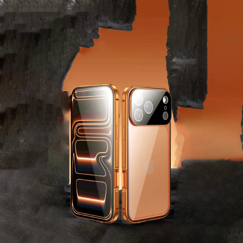 360° Full Protection Metal Magnetic Double-Sided Tempered Glass Case for iPhone 17 Pro Max, 17, 17 Air, 17 Pro with Lock Catch