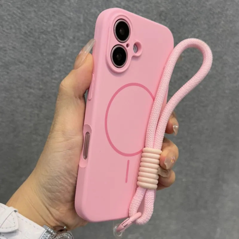 Original Liquid Silicone For Magsafe Case for iPhone 17 16 15 14 Plus 13 12 Pro Max Soft Shockproof Magnetic Lanyard Strap Cover
