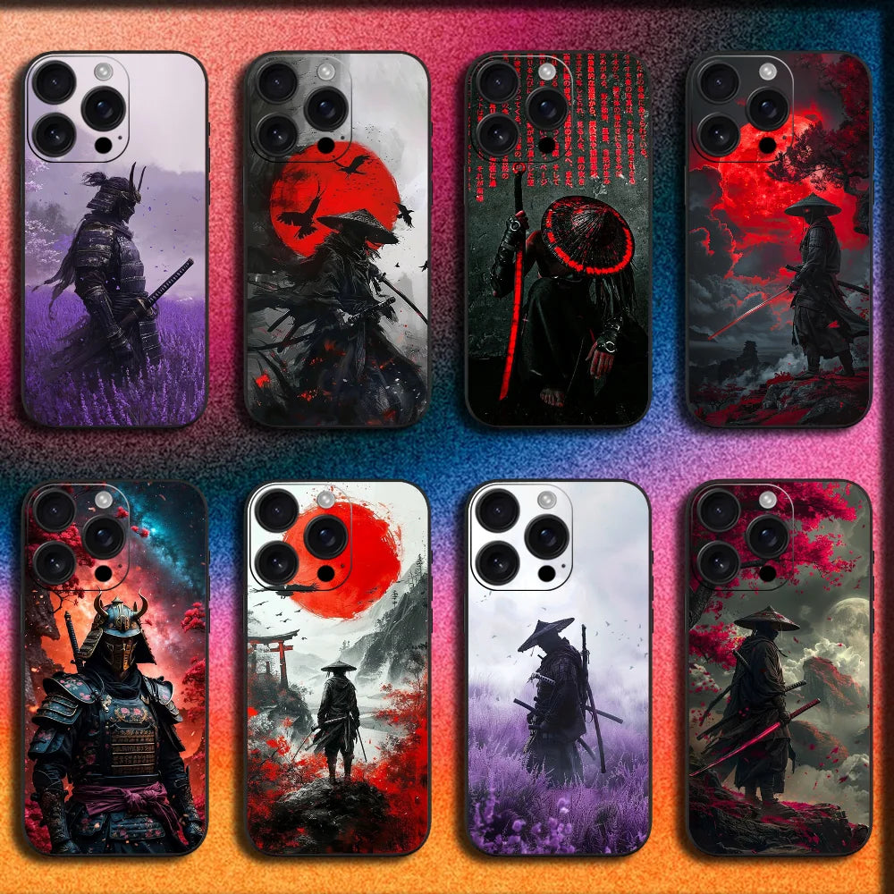 Japanese Bushido Samurai Phone Case For iPhone 16,15,14,13,12,11,Pro,XS,Max,XR,Plus,E,Mini Soft Black Cover