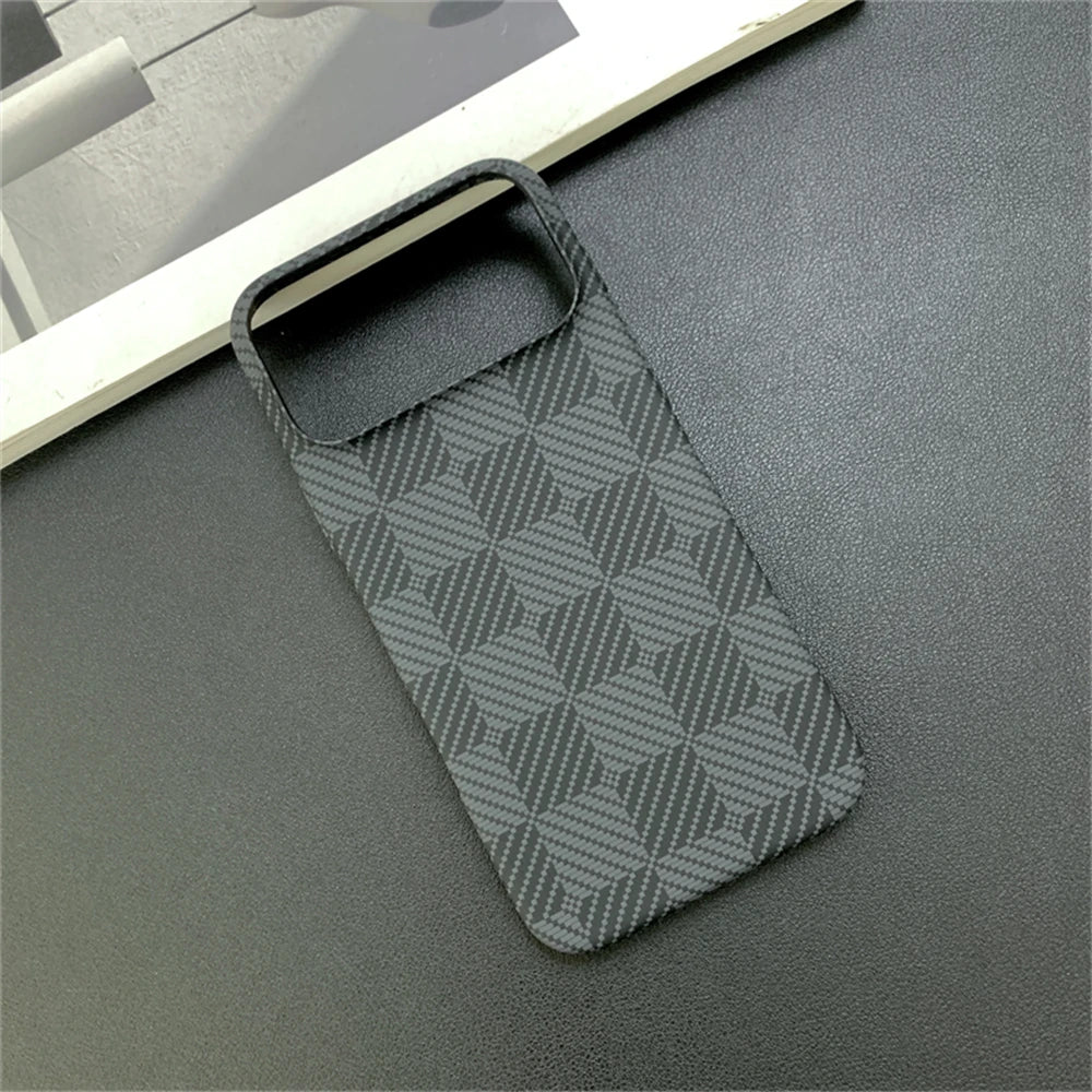 Slim Carbon Fiber Shockproof Matte Case for iPhone 17 Pro Max 16 15 14 13 Luxury Checkered Pattern Contrast Color Bumper Cover