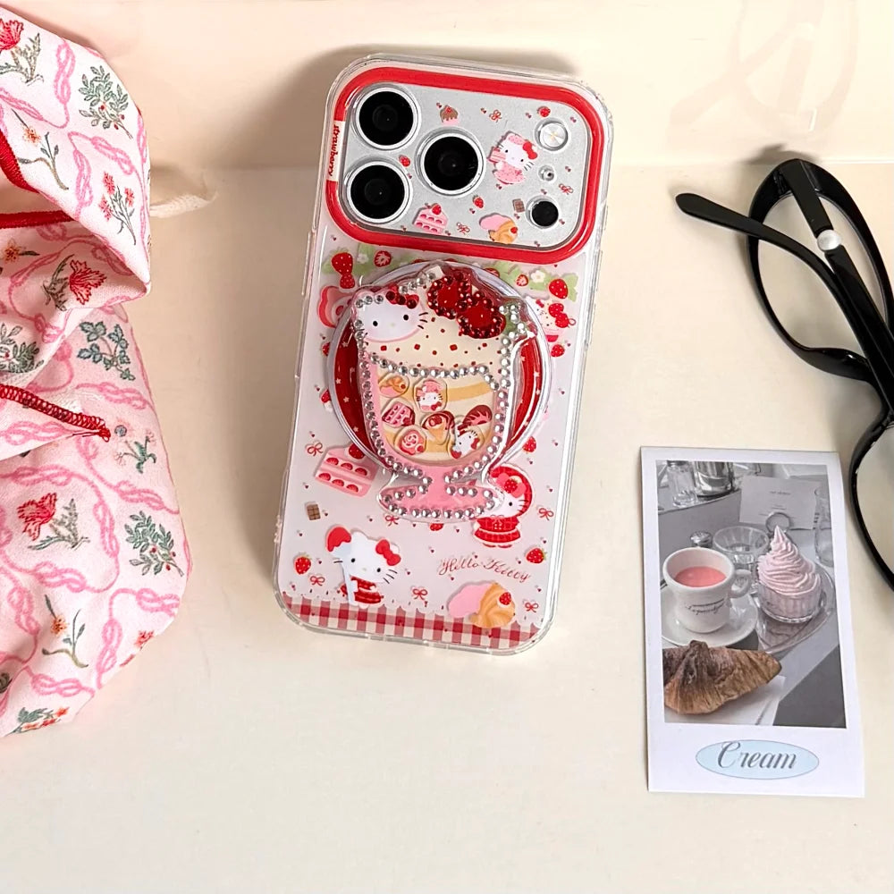 Cute Double Layer Magnetic Cake KT Phone Case for iPhone 17 Pro Max 16 Pro 15 14 13 Pro Max Luxury Shockproof Protective Cover