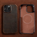 LANGSIDI for Magsafe Case for iPhone 15 16 Pro Max Retro Luxury Full Grain Cowhide Genuine Oiled PULL-UP Leather Magnetic Cover