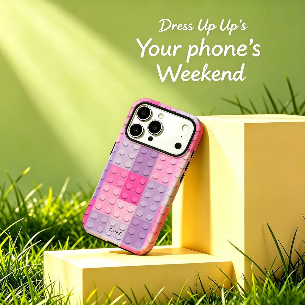 Cine Pink Purple Lego Tiles For Magsafe Glossy Bumper Phone Case For iPhone 17 16 15 14 Plus 13 Pro Max Film 2-in-1