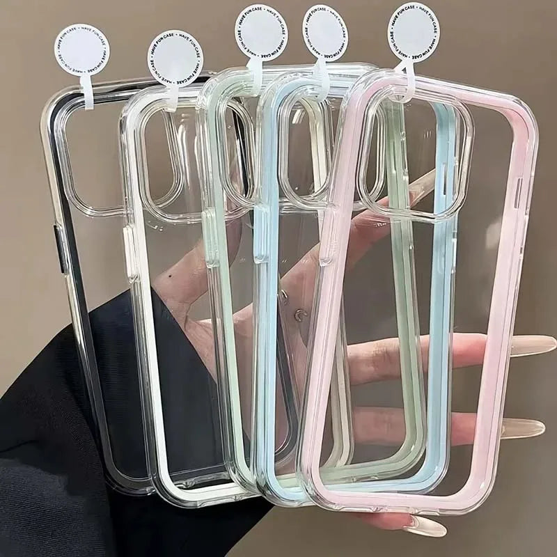 Luxury Candy Color Frame Clear Back Phone Case For iPhone 17 16 15 14 13 12 Pro Max 11 16PLUS 17 Acrylic Shockproof Bumper 2030