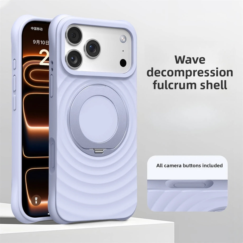 For Magsafe Magnetic Phone Case for iPhone Air 16 15 17 Pro Max with Rotating Holder Ring Soft Silicone Ripple Protection Cover