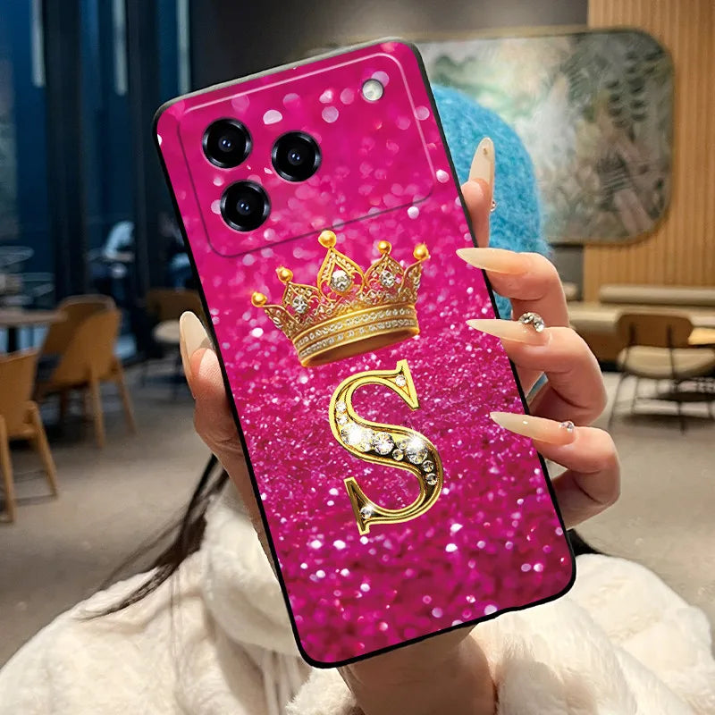 Phone Case For ZTE Blade A76 4G Soft Silicone Black Case Shockproof Shell ZTE Blade A76 4G Golden Crown Letter Casing