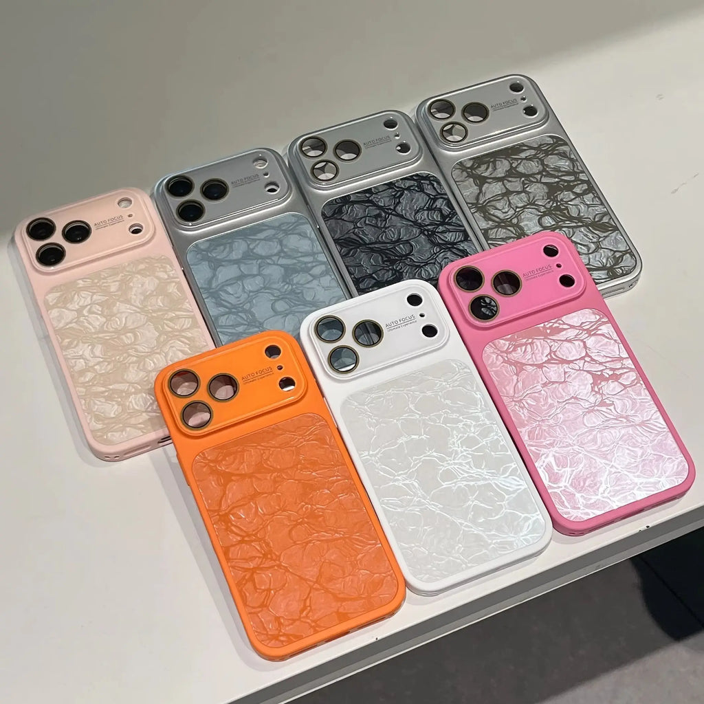 Business Ice Crack Leather Instantly Change Case For iPhone 17 16 15 14 13 Pro Max Large Window Shockproof Protector Matte Cover