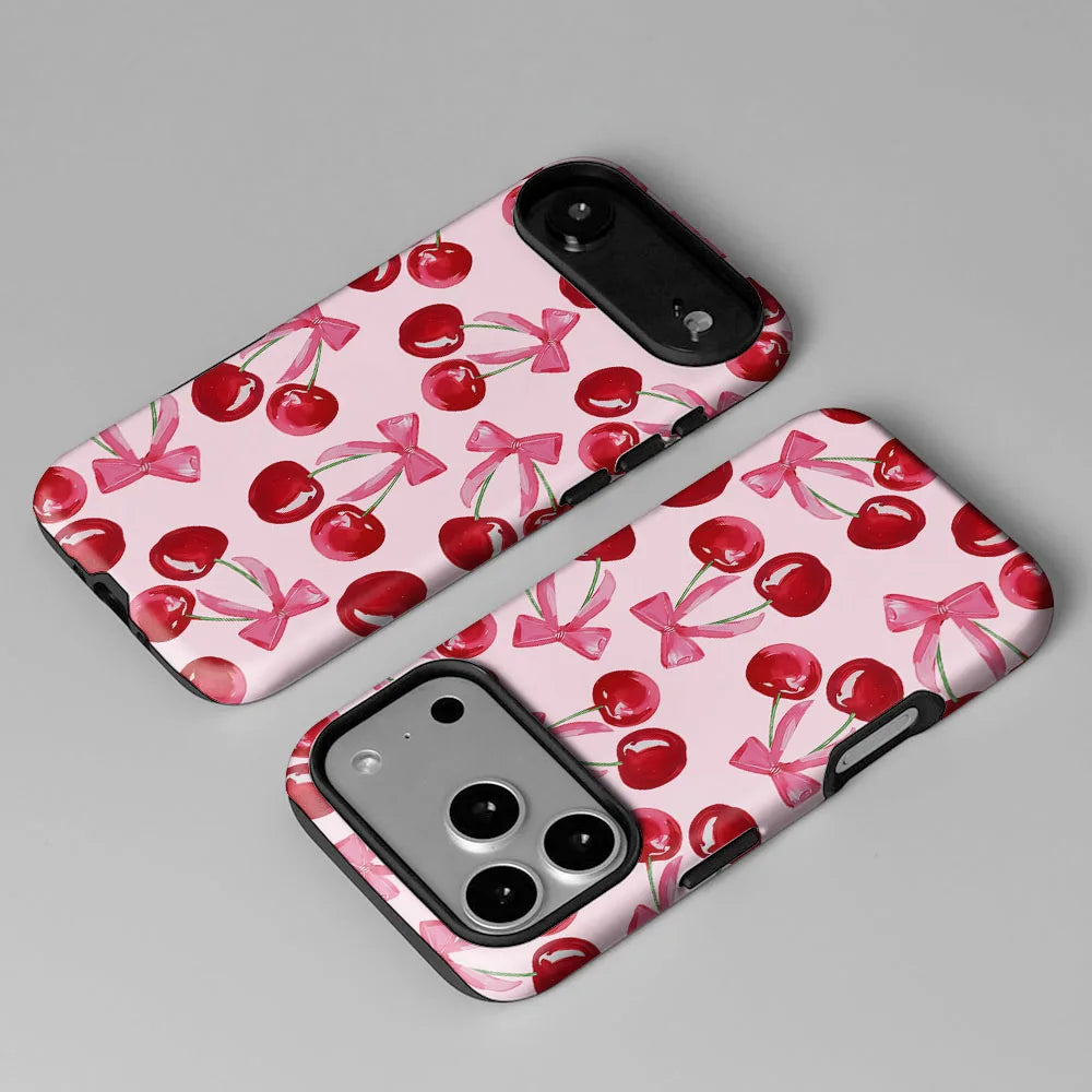 Case For iPhone 17 16 15 13 12 11 14 Pro Max 7 8 Plus Mini XR XS Max 2 IN 1 Film shell Pink Cherry Bow Pattern Phone Cover