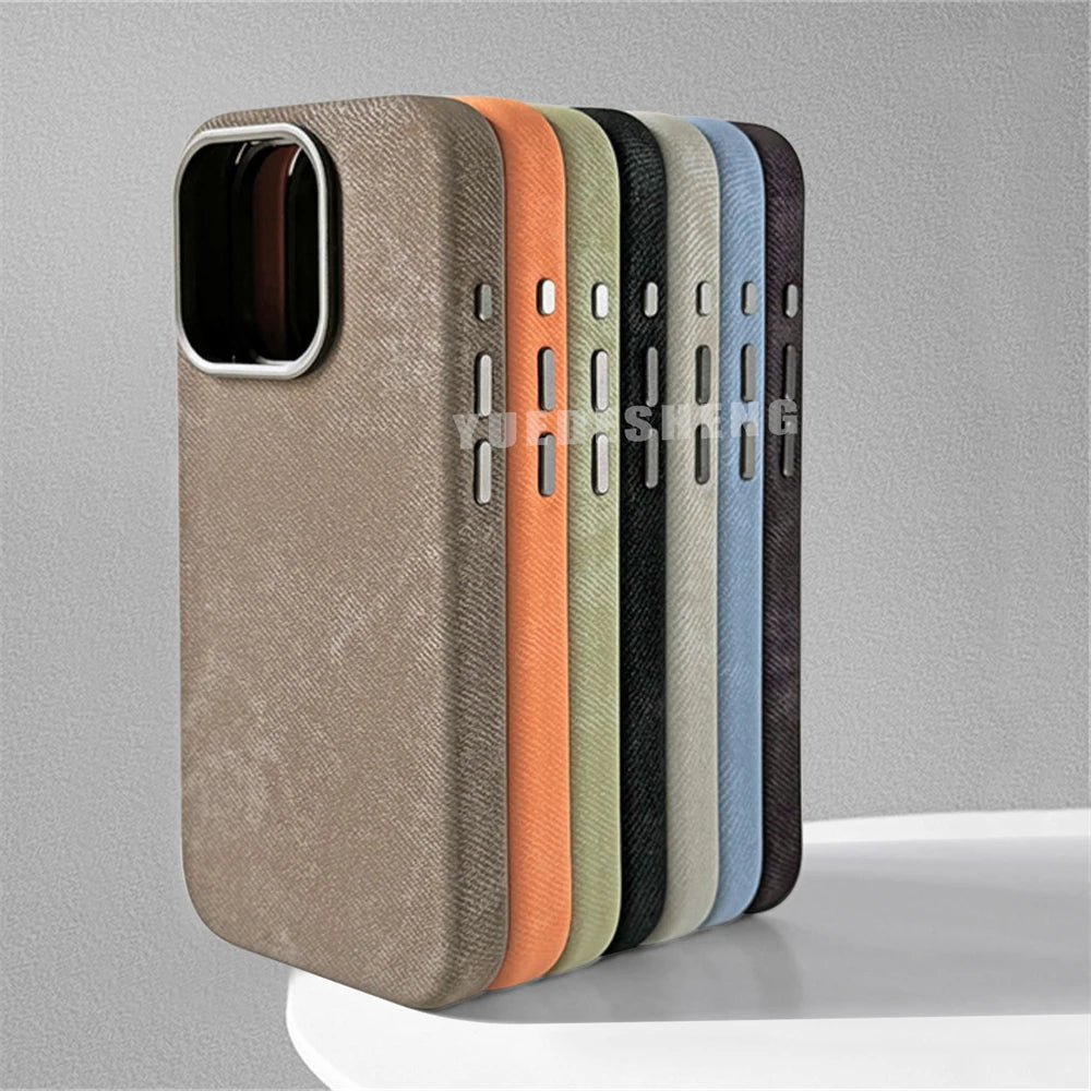 Luxury For MagSafe Fiber Leather Shockproof Case For iPhone 17 16 15 14 Plus 13 12 Pro Max Magnetic Wireless Charge Back Cover