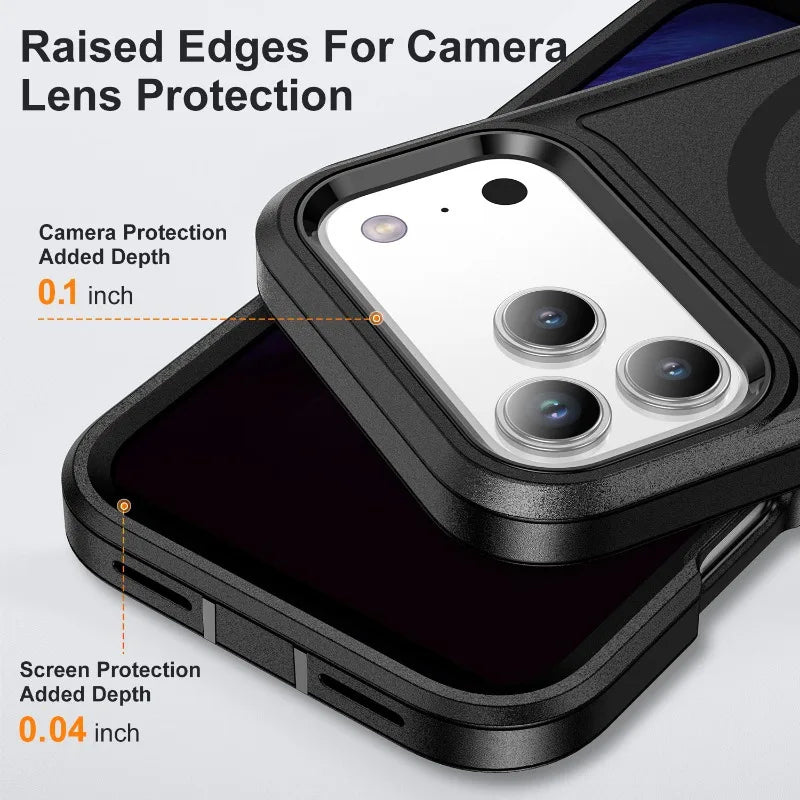 3IN1 Military Grade Heavy Duty Armor Case For IPhone 18 Pro Max 17 16 15 14 Plus Magnetic Charge TPU+PC Anti-fall Protect Cover