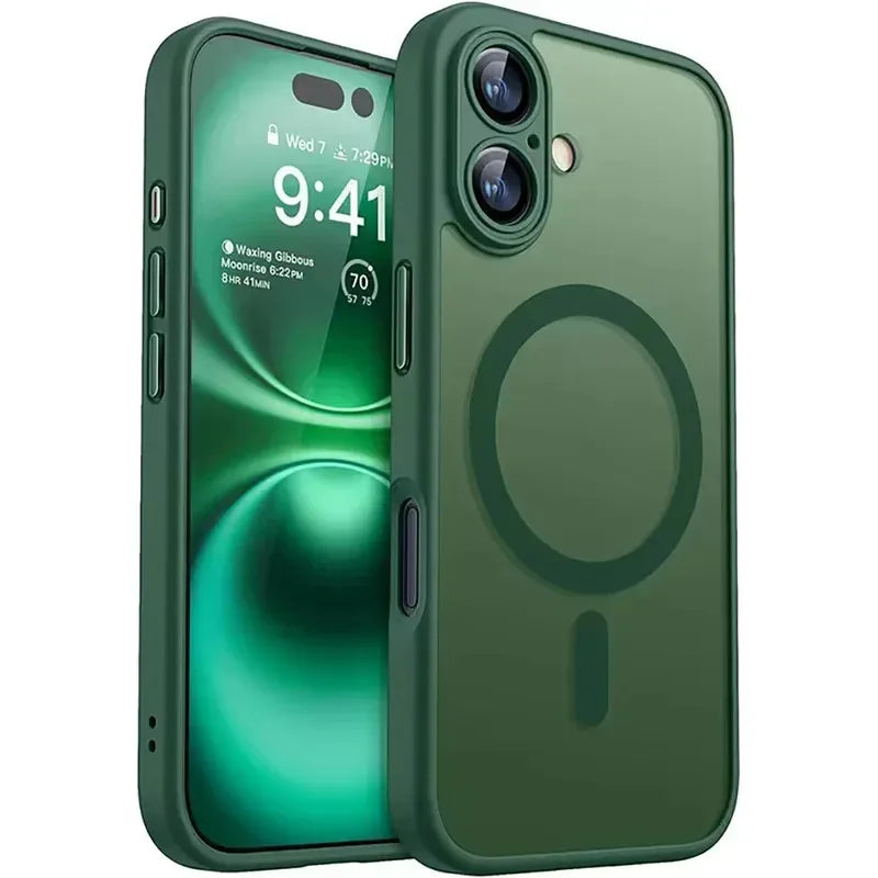 For Magsafe Luxury Armor Shockproof Case For iPhone 17 16 15 14 13 Pro Max Magnetic Wireless Charge Cover Matte Translucent PC