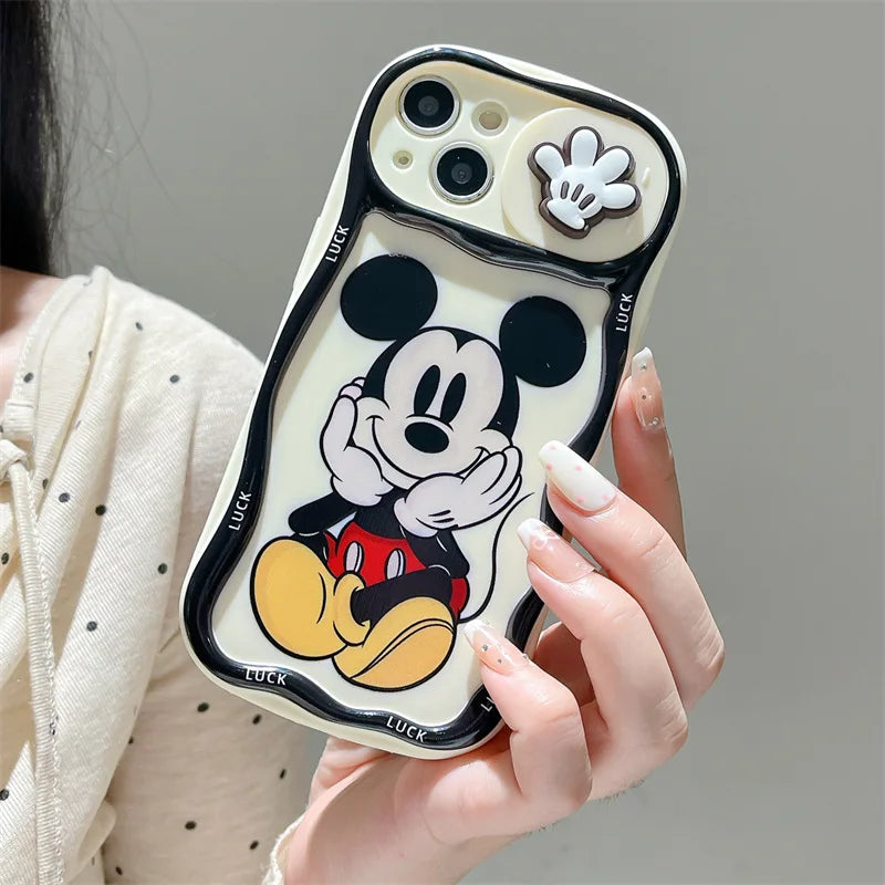 Cute Mickey Minnie Push Window Phone Case Compatible with iPhone 13 14 PRO MAX 15 16 PRO 11 17 Series Shockproof Protective