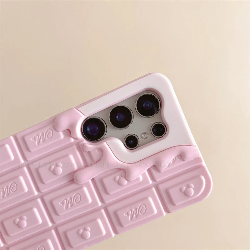 Cartoon 3D Melt Chocolate Mickey Minnie Phone Case For Samsung Galaxy S25 Ultra S24 S23 Ultra Plus FE Funny Soft Silicone Cover