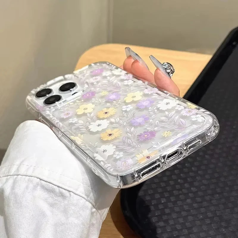 Cute Retro Cartoon Eyes Mushroom Floral Print Clear Phone Case For iPhone 17 16 15 14 13 12 11 Pro Max Cell Phone Funda