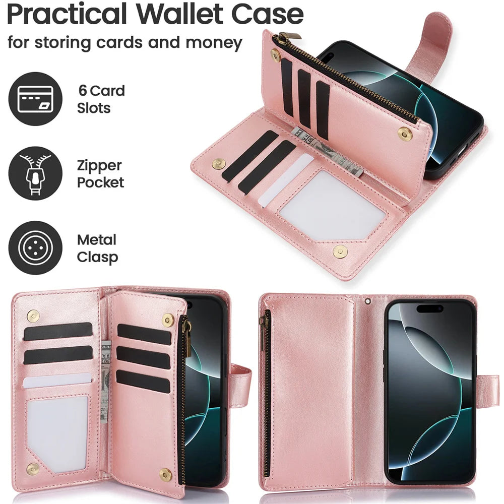 Luxury Flip Leather Phone Case for IPhone 17E 16E 17 Air 16 15 Plus 14 13 12 11 Pro Max XS XR Wallet Card Slot Purse Cover Coque