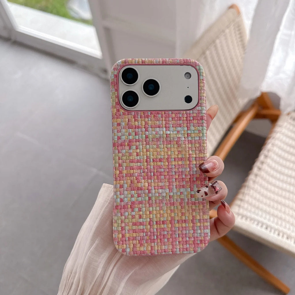 Fashion Warm Woven Pattern For Magsafe Magnetic Case For iPhone 17 16 15 Plus 14 13 Pro Max Plaid Cloth Wireless Charge Cover
