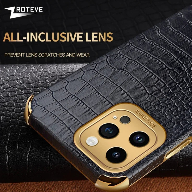 For iPhone16 Pro Zroteve Crocodile Leather Ring Holder Soft Cover For iPhone 16 15 14 13 12 11 Pro Max SE 2 3 iPhone15 Plus Case