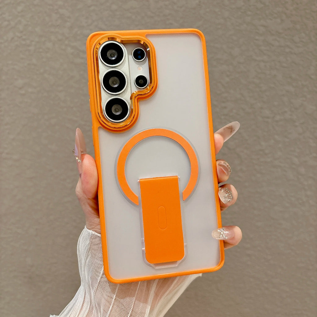 Matte Translucent Armor Shockproof Case For Samsung Galaxy S26 S25 Plus S24 FE S23 For Magsafe Wireless Charge Cover With Holder