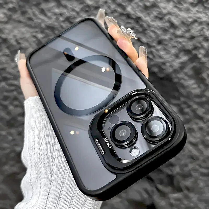 Transparent Case For iPhone 17 Air 16 15 14 13 12 11 Pro Max 16Pro IPhone16 for Magsafe Wireless Charge Stand Holder Lens Cover
