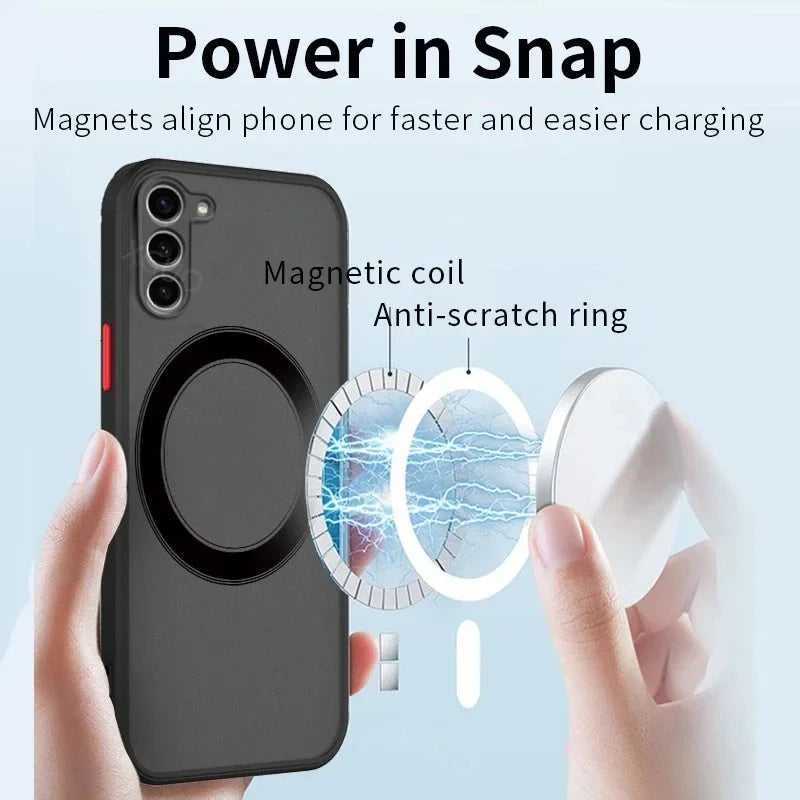 For MagSafe Magnetic Solid Color Soft TPU Frame Matte Translucent Phone Case For Samsung S26 Ultra S24 S22 S23 S25 Ultra Plus