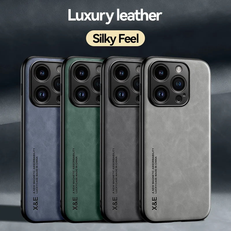 Luxury Magnetic Sheepskin Leather Case For iPhone 16 15 14 13 12 11 Pro Max XR XS X 8 7 Plus Shockproof Matte Soft Bumper Cover