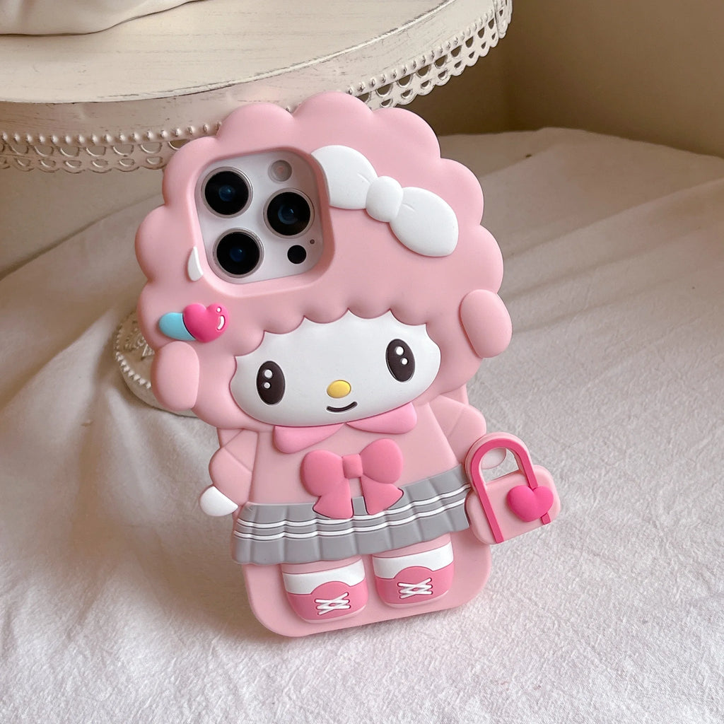 Cute 3D Cartoon Piano Sheep Phone Case For iPhone 17 16 15 14 13 12 Pro Max Plus Handbag Piano INS Soft Silicone Back Cover