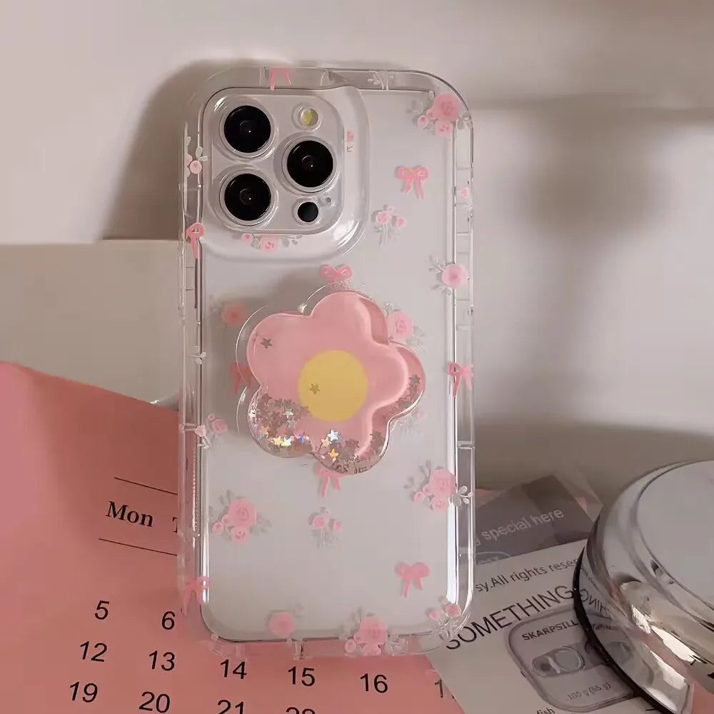 Pink Flower Case For Samsung Galaxy S25 Ultra S24 S23 S22 S21 Ultra Plus Note 20 S20 Ultra S25+ S24+ Casing Clear Airbag