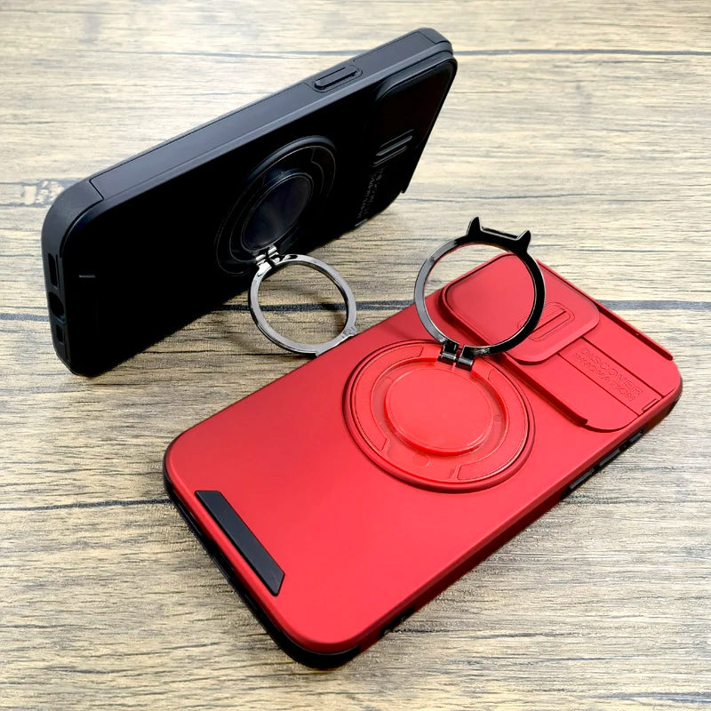 Shockproof Armor Case For iPhone 17 16 15 14 13 12 11 Pro Max 17Pro 16Pro iPhone17 Camera Lens Slide Cap Full Cover Stand Holder
