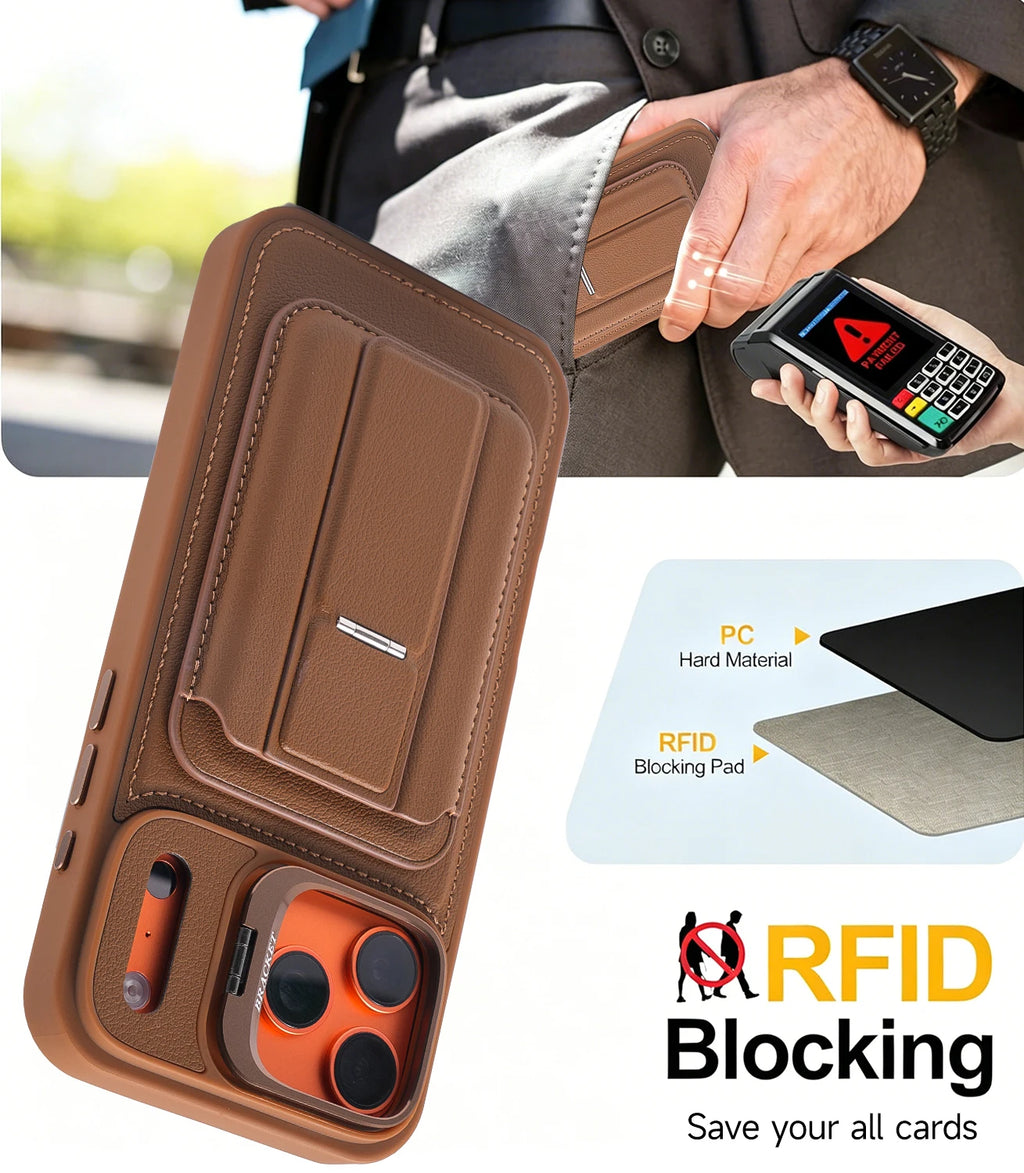 Luxury Folding Stand Wallet Card Slot With Rotating Holder Case For Phone 17pro 17 Pro Max Shockproof Back Cover