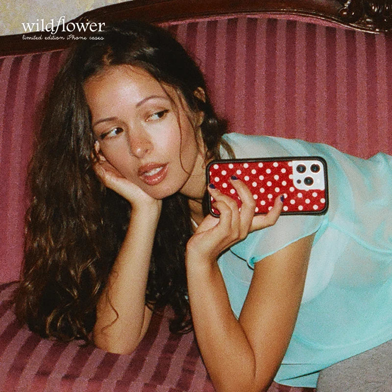 Wildflower Colors Polka Dots Phone Case for iPhone 16 15 14 13 12 17 Pro Max Plus Air WF ins Blue Red Wave point WF Cover Coque