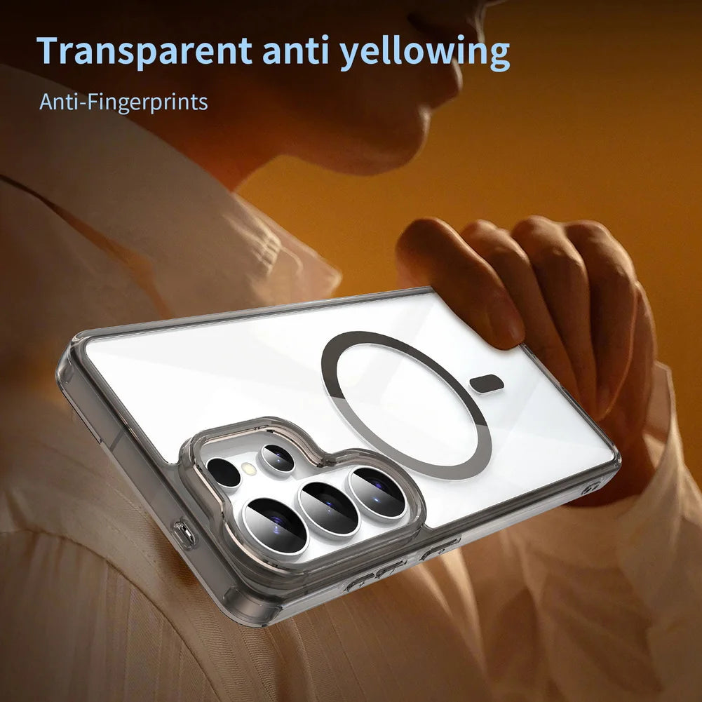 Original Anti-yellowing Transparent Magnetic PC Case for Samsung S26 S25 S24 Plus Ultra Camera Protector Airbag Shockproof Funda