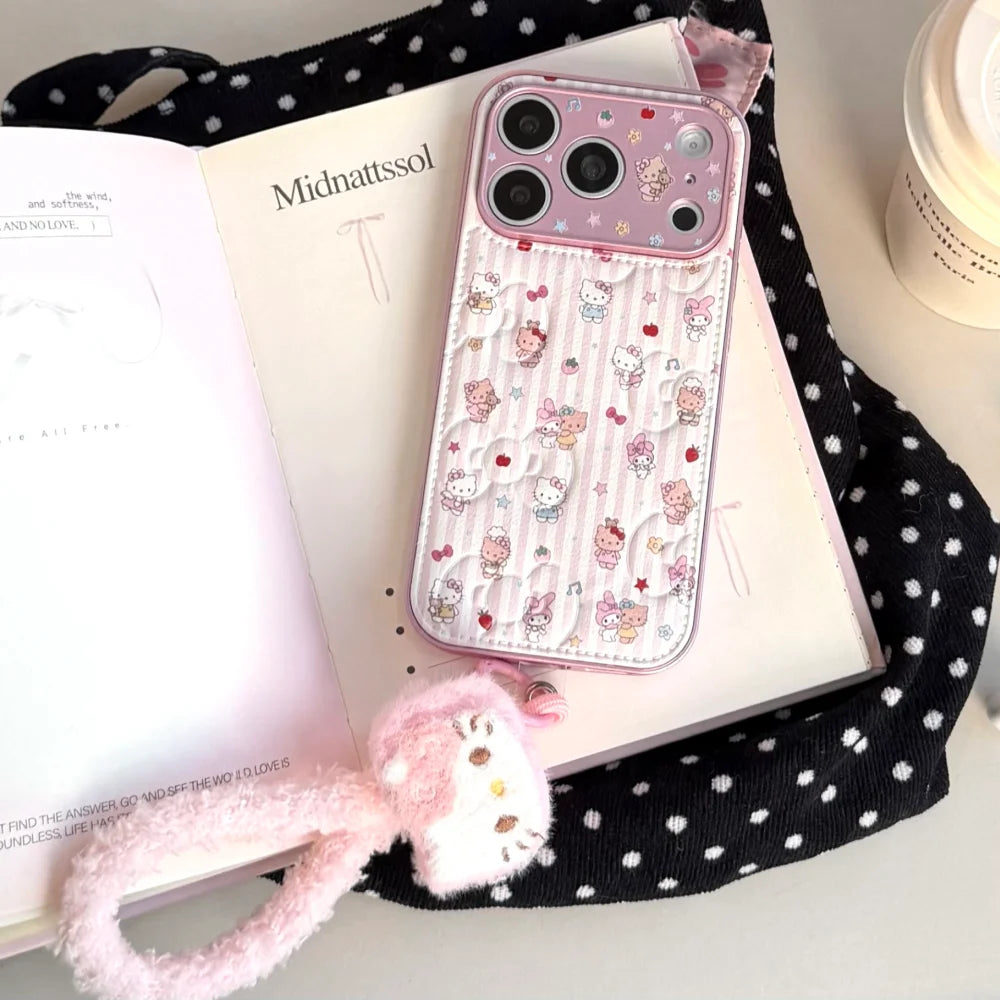 Cute Melody KT Fashion Leather Phone Case for iPhone 17 Pro Max 15 14 Pro 16 Pro Max Cases Protection Cover Cute Cartoon Funda