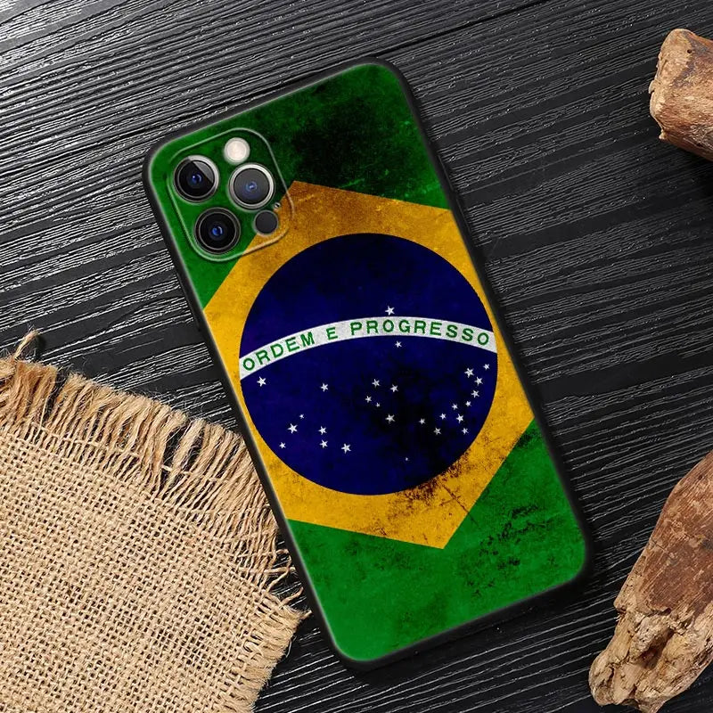 Brazil Flag Brazilian Football Funda For iphone 14 Case For iPhone 15 11 12 13 Mini 14 Pro Max XS 7 8 15 Plus SE Case Soft Cover
