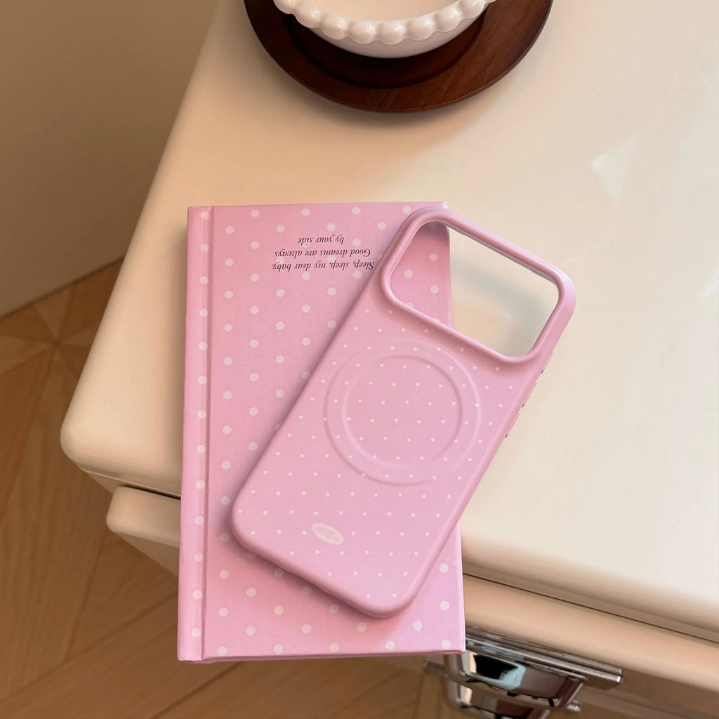 Korean Candy Colors Full Screen Polka Dot Magnetic Phone Case for iPhone 17 16 15 13 14 Pro Max Shockproof Protective Soft Cover