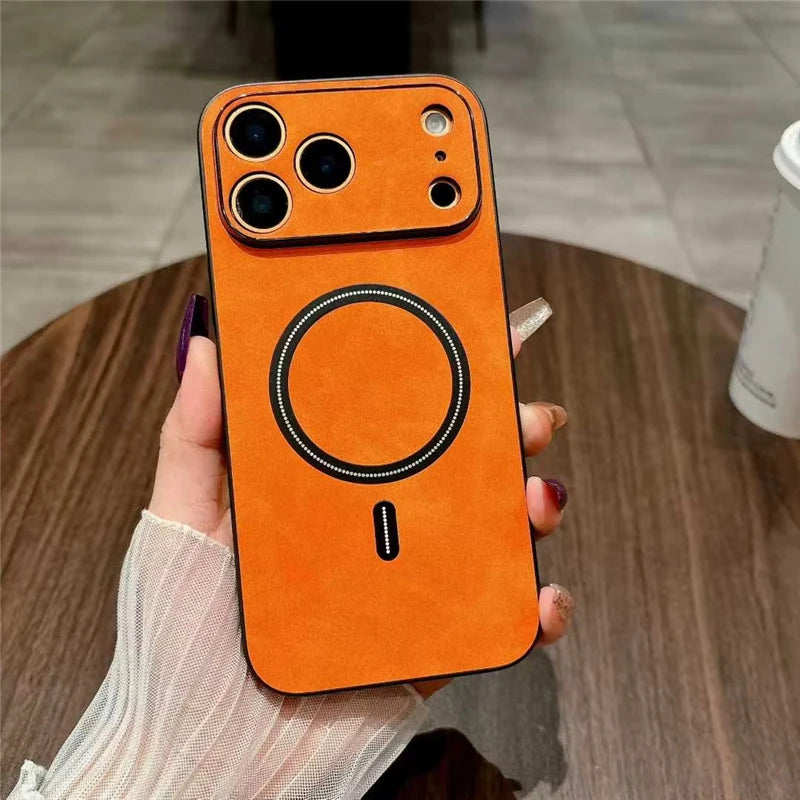 Luxury Faux Leather For Magsafe Case For iPhone 17 16 13 15 14 12 11 Pro Max Plus Shockproof Cases For iPhone 17 Air Accessories