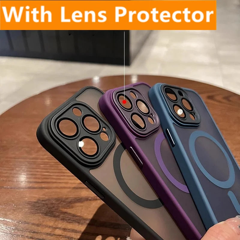 Luxury Magnetic Matte Translucent Armor Shockproof Case for iPhone 16 13 15 14 12 11 Pro Max for Magsafe Wireless Charge Cover