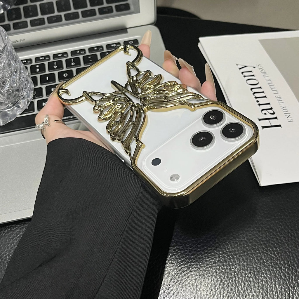 3D Plating Hollow Butterfly Phone Case for iPhone 17 Air 16 15 14 Plus 13 12 11 Pro Max Matte Shockproof Frameless Cooling Cover
