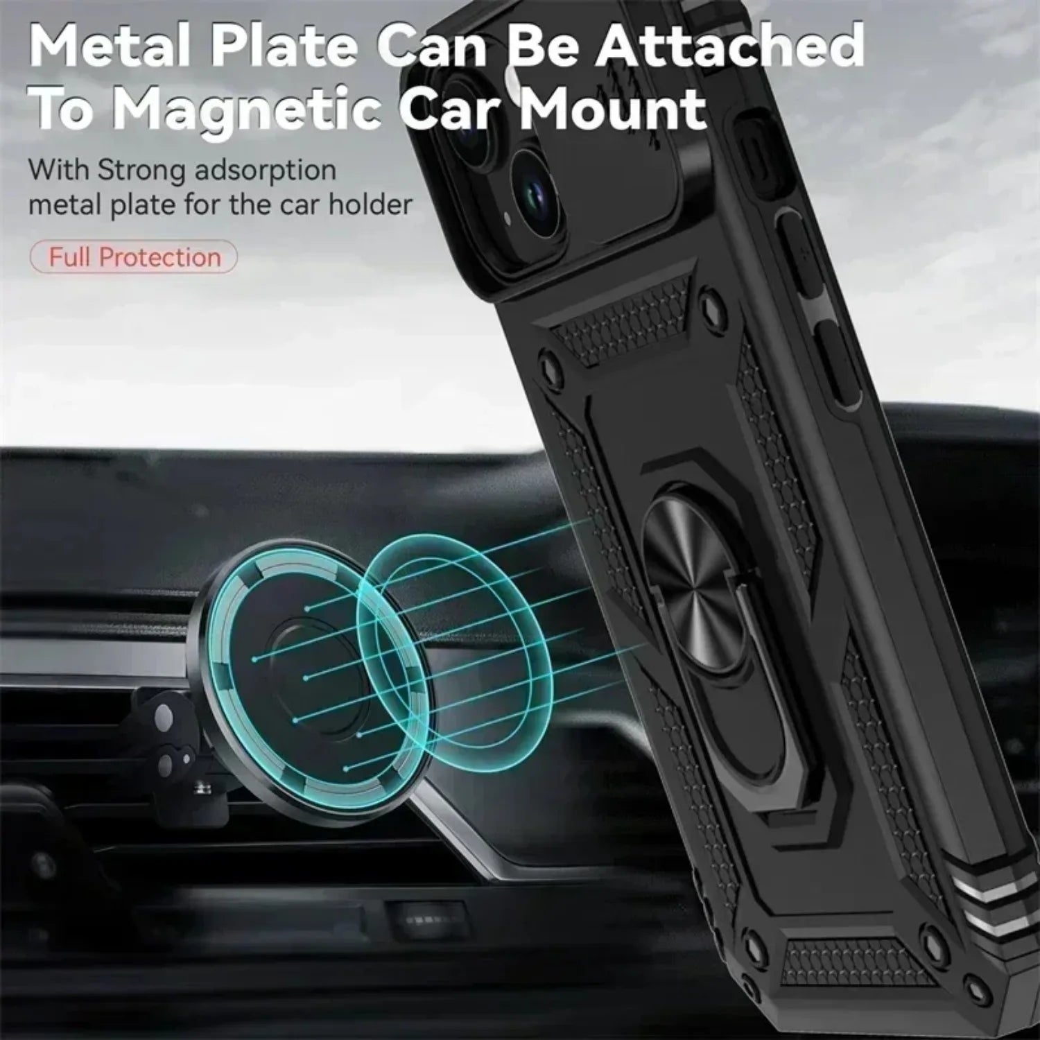 Ring Stand Rotating Slide Camera Lens Military Grade Armor Case for iPhone 17 air 16 14 13 12 11 15 Pro Max Plus 17e 16e Cover