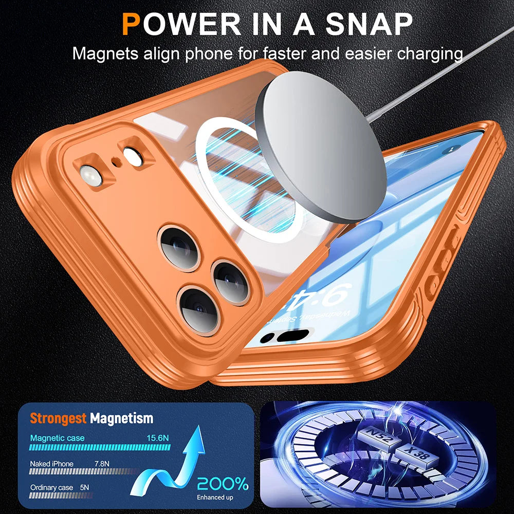360° Fully Protected Double-sided Transparent Magnetic Case For iPhone 17 Pro Max&Air For MagSafe Wireless Charging Back Cover