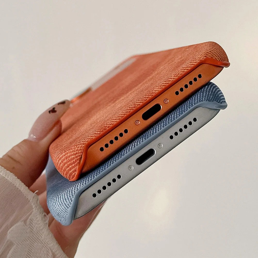 Luxury Retro Denim Tie Dye Fabric Case For iPhone 17 Air 16 15 14 Plus 13 12 11 Pro Max 17Pro Borderless Shockproof Hard Cover