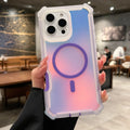 Luxury for Magsafe Laser Dazzling Armor Case For iPhone 17 16 15 14 13 Pro Max Wireless Charging Dual Layer Protection Cover