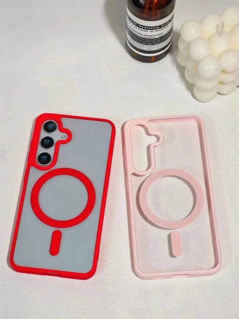 New Frosted Magnetic Case For Samsung Galaxy S25 Edge S25 S24 S23 FE S22 Plus Ultra For Magsafe Wireless Charger Protector Cover