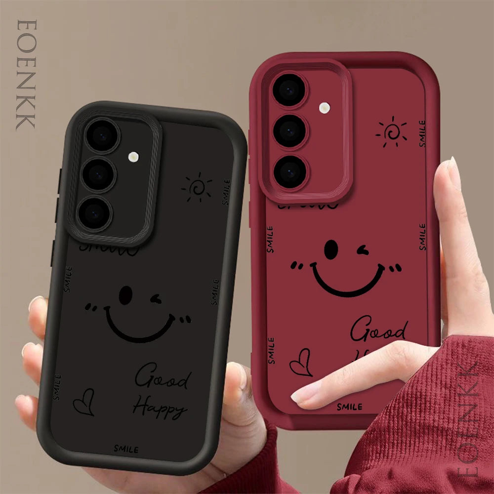 Luxury Smiling Face Phone Case For Samsung Galaxy S25 S22 S21 S23 S20 S24 FE A35 A25 A55 Note 20 Plus Ultra Silicone Soft Cover